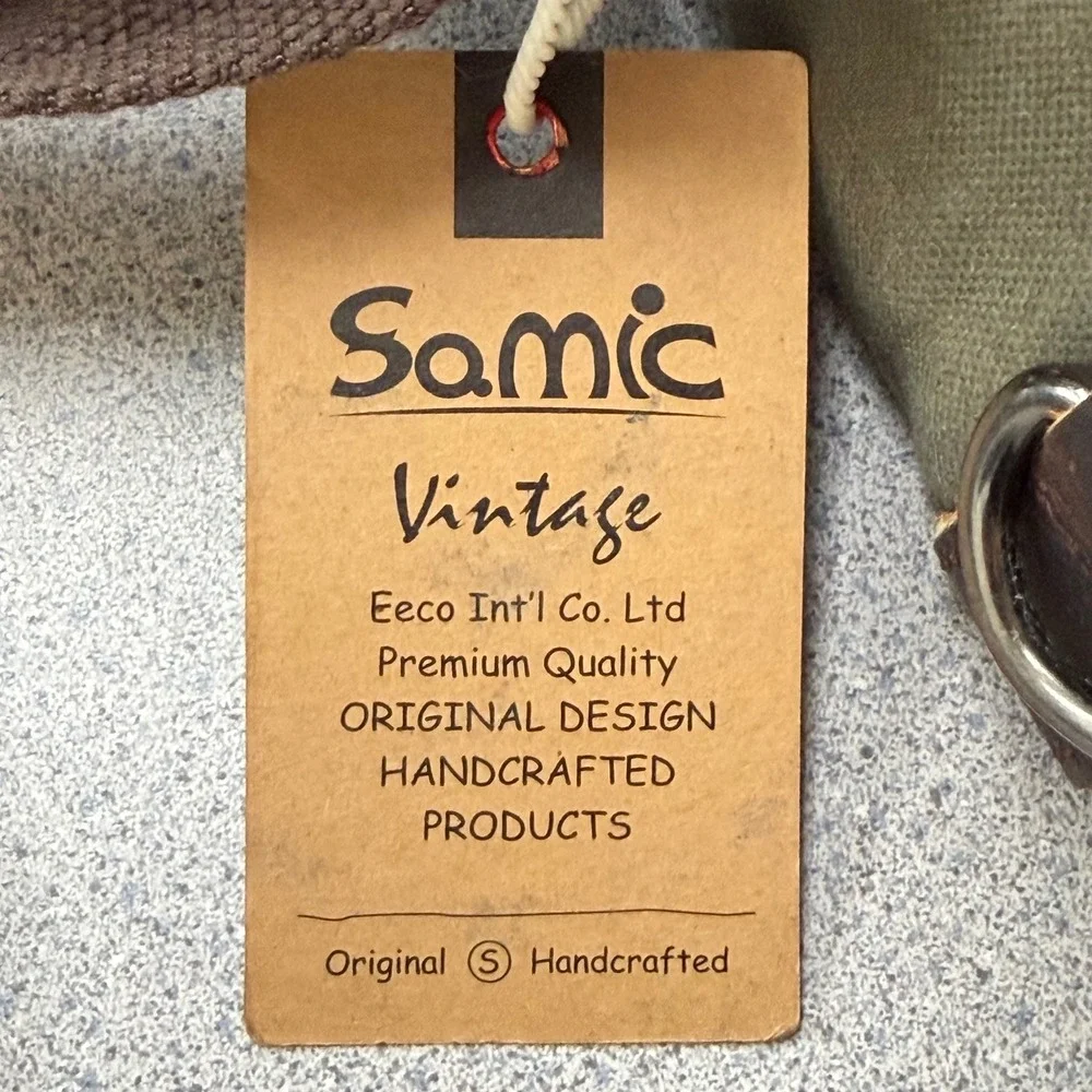 Samic Vintage Mens Waxed Canvas Leather Sling Bag Crossbody Backpack Olive Green